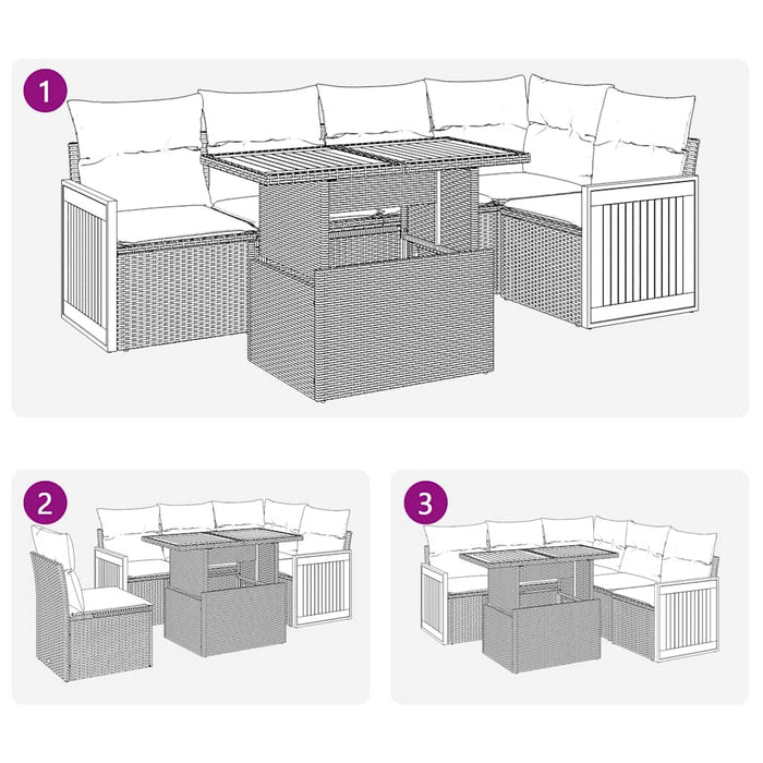 Set mobilier grădină cu perne 6 piese gri poliratan/lemn acacia - WALTI WALTI