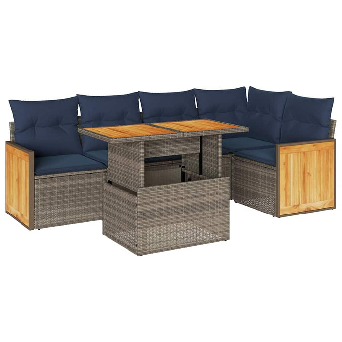 Set mobilier grădină cu perne 6 piese gri poliratan/lemn acacia - WALTI WALTI