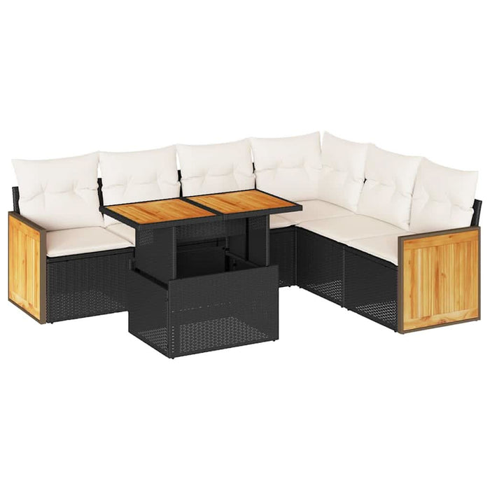 Set canapele grădină perne 7 piese negru, poliratan/lemn acacia - WALTI WALTI