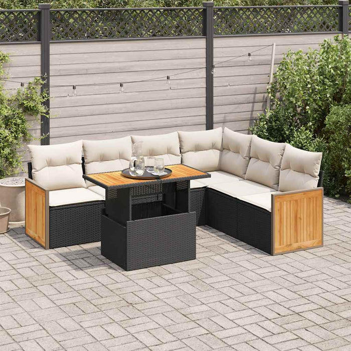 Set canapele grădină perne 7 piese negru, poliratan/lemn acacia - WALTI WALTI