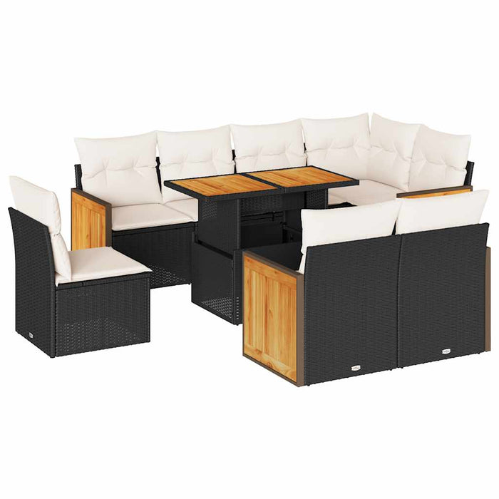 Set mobilier grădină perne 9 piese negru poliratan/lemn acacia - WALTI WALTI