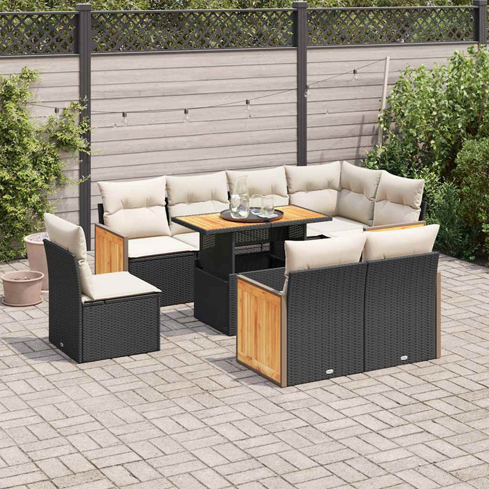 Set mobilier grădină perne 9 piese negru poliratan/lemn acacia - WALTI WALTI