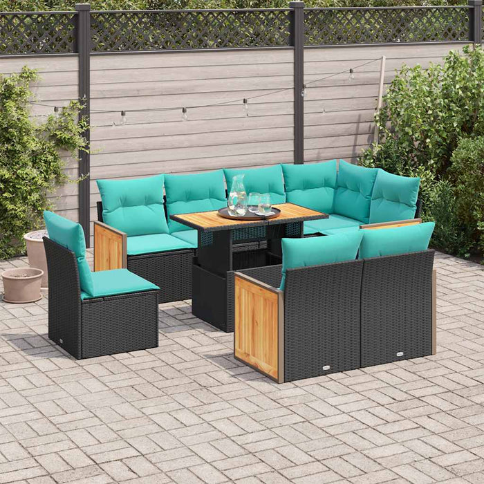 Set mobilier grădină perne 9 piese negru poliratan/lemn acacia WALTI
