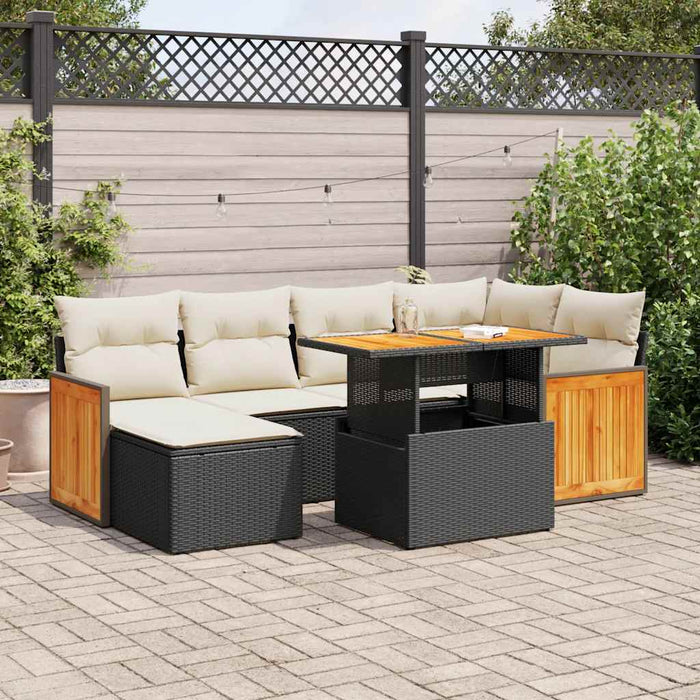 Set canapele grădină perne 7 piese negru, poliratan/lemn acacia - WALTI WALTI