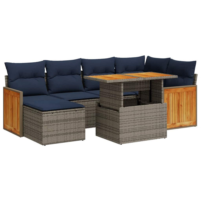 Set canapele grădină perne 7 piese negru, poliratan/lemn acacia - WALTI WALTI