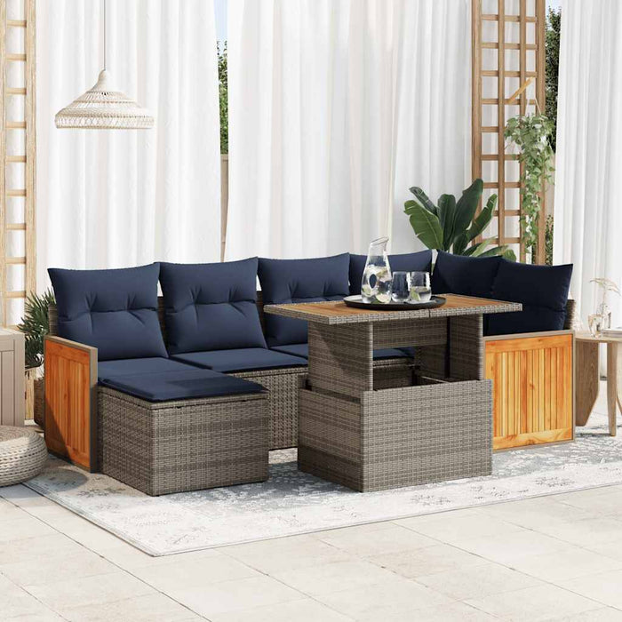 Set canapele grădină perne 7 piese negru, poliratan/lemn acacia - WALTI WALTI