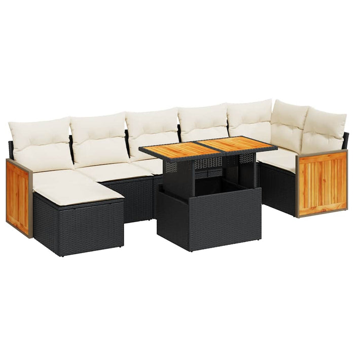 Set mobilier grădină perne 8 piese negru, poliratan/lemn acacia - WALTI WALTI