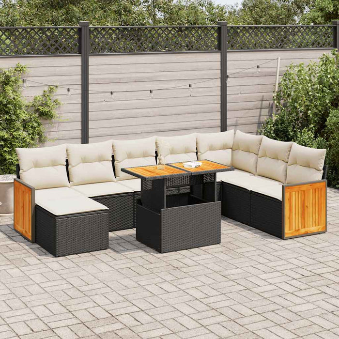 Set mobilier grădină perne 9 piese negru poliratan/lemn acacia WALTI