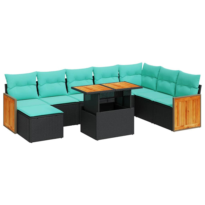 Set canapele grădină cu perne 11 piese, negru, poliratan/acacia WALTI