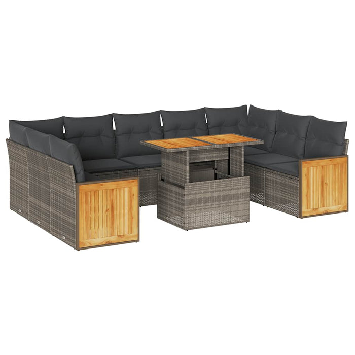 Set mobilier de grădină cu perne, 10 piese, gri, poliratan - WALTI WALTI