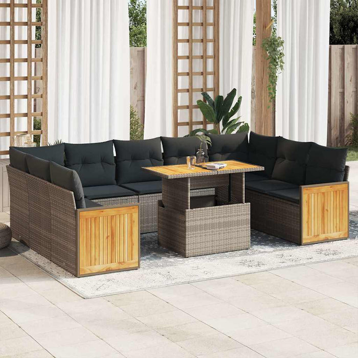 Set mobilier de grădină cu perne, 10 piese, gri, poliratan - WALTI WALTI