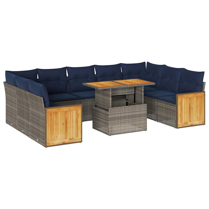 Set mobilier de grădină cu perne, 10 piese, gri, poliratan - WALTI WALTI