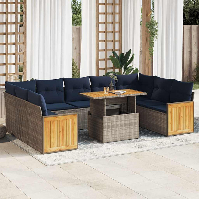 Set mobilier de grădină cu perne, 10 piese, gri, poliratan - WALTI WALTI