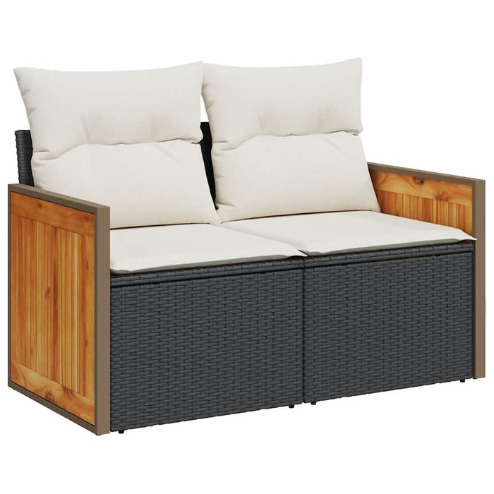 Set canapele grădină cu perne 11 piese, negru, poliratan/acacia - WALTI WALTI