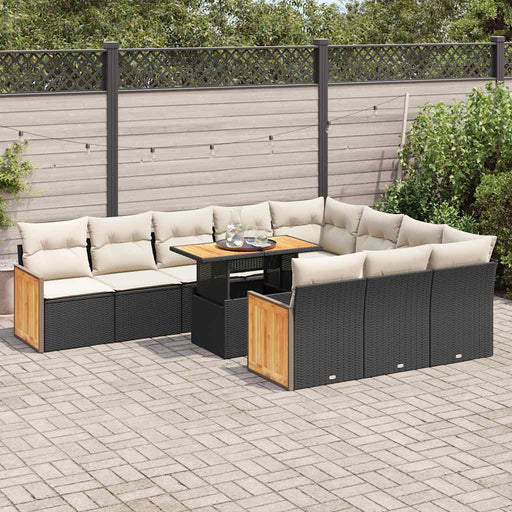 Set canapele grădină cu perne 11 piese, negru, poliratan/acacia - WALTI WALTI