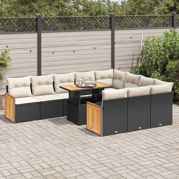 Set canapele grădină cu perne 11 piese, negru, poliratan/acacia - WALTI WALTI