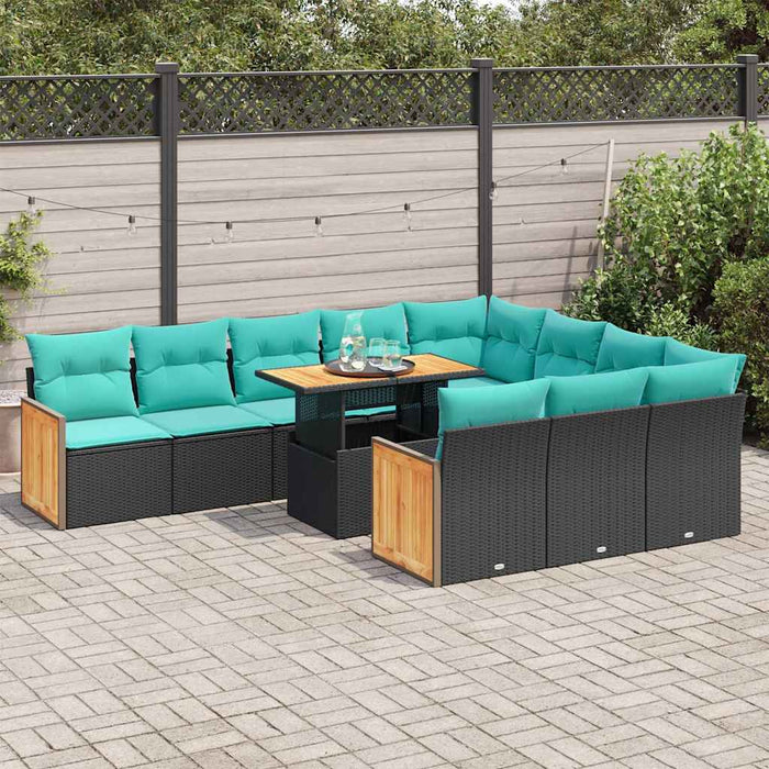 Set canapele grădină cu perne 11 piese, negru, poliratan/acacia - WALTI WALTI
