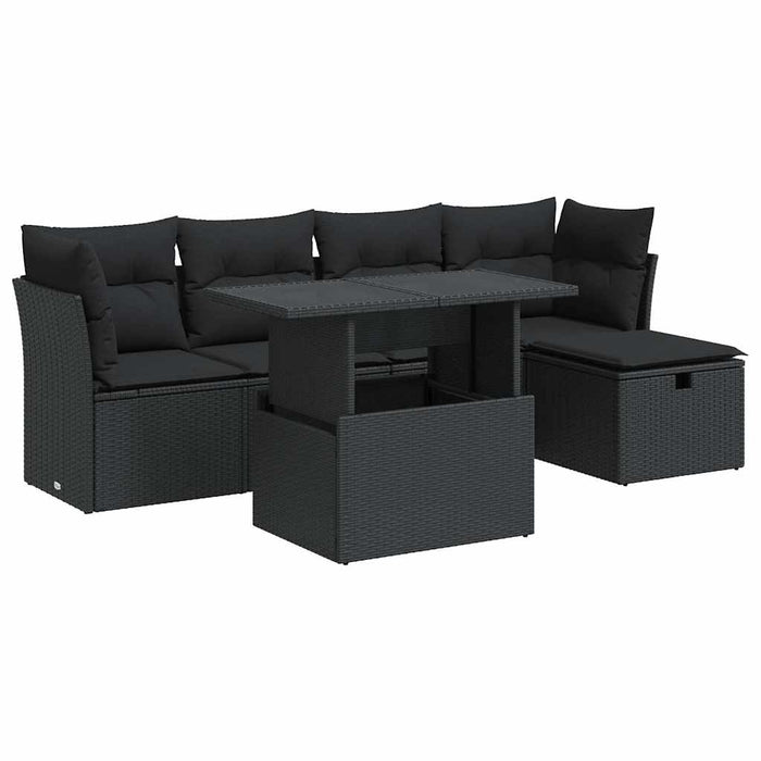 Set mobilier de grădină cu perne, 6 piese, negru, poliratan - WALTI WALTI