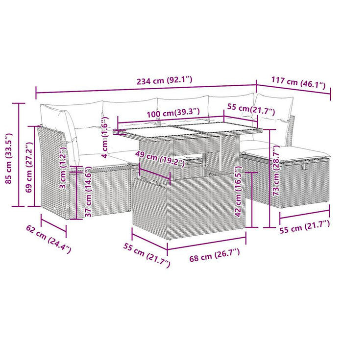 Set mobilier de grădină cu perne, 6 piese, negru, poliratan - WALTI WALTI