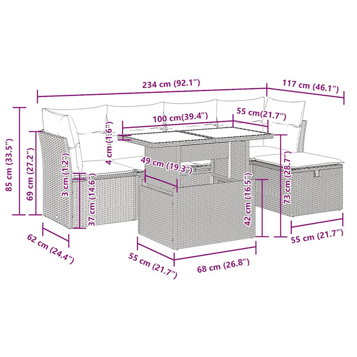 Set mobilier de grădină cu perne, 6 piese, negru, poliratan - WALTI WALTI