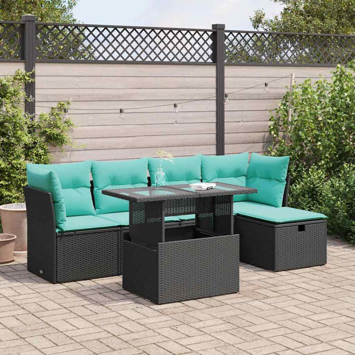 Set mobilier grădină perne 6 piese negru poliratan/lemn acacia - WALTI WALTI