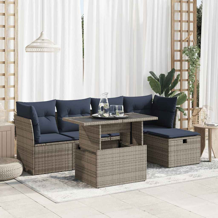 Set mobilier grădină cu perne 6 piese gri poliratan/lemn acacia - WALTI WALTI