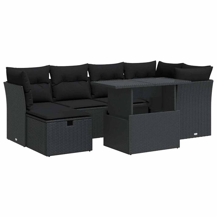 Set canapele de grădină cu perne, 7 piese, negru, poliratan - WALTI WALTI