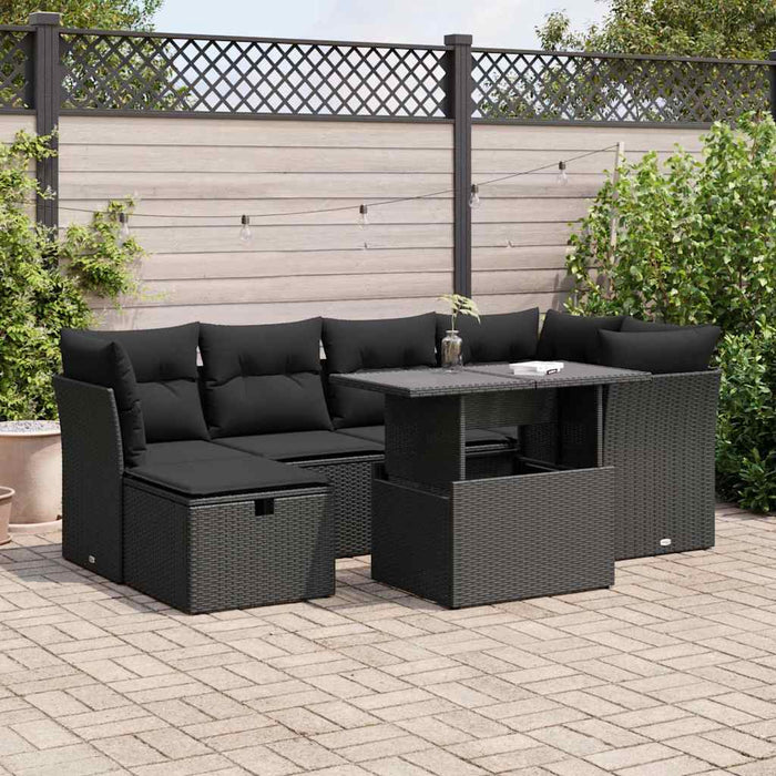Set canapele de grădină cu perne, 7 piese, negru, poliratan - WALTI WALTI