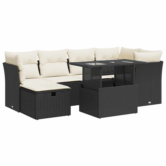 Set canapele de grădină cu perne, 7 piese, negru, poliratan - WALTI WALTI