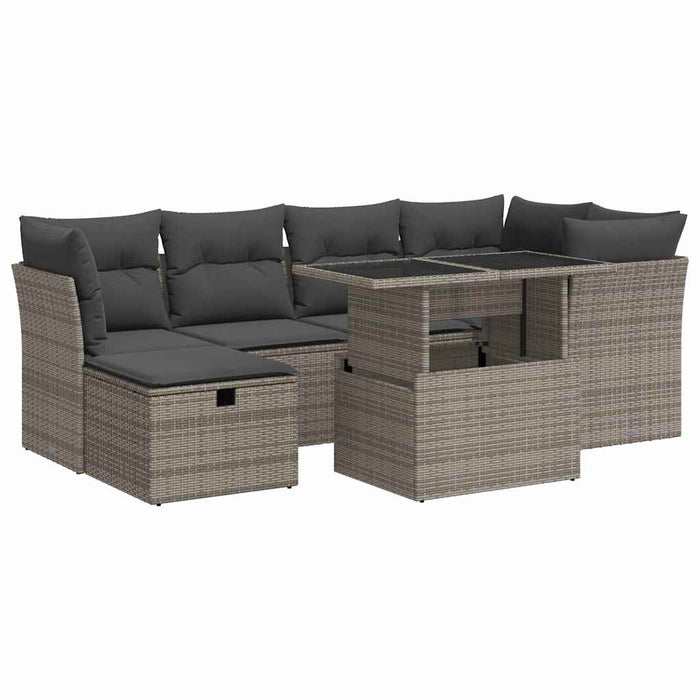 Set canapele de grădină, 7 piese, cu perne, gri, poliratan WALTI