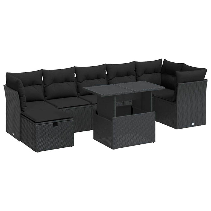 Set mobilier de grădină cu perne, 8 piese, negru, poliratan - WALTI WALTI