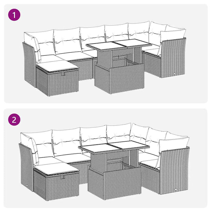 Set mobilier de grădină cu perne, 8 piese, negru, poliratan - WALTI WALTI
