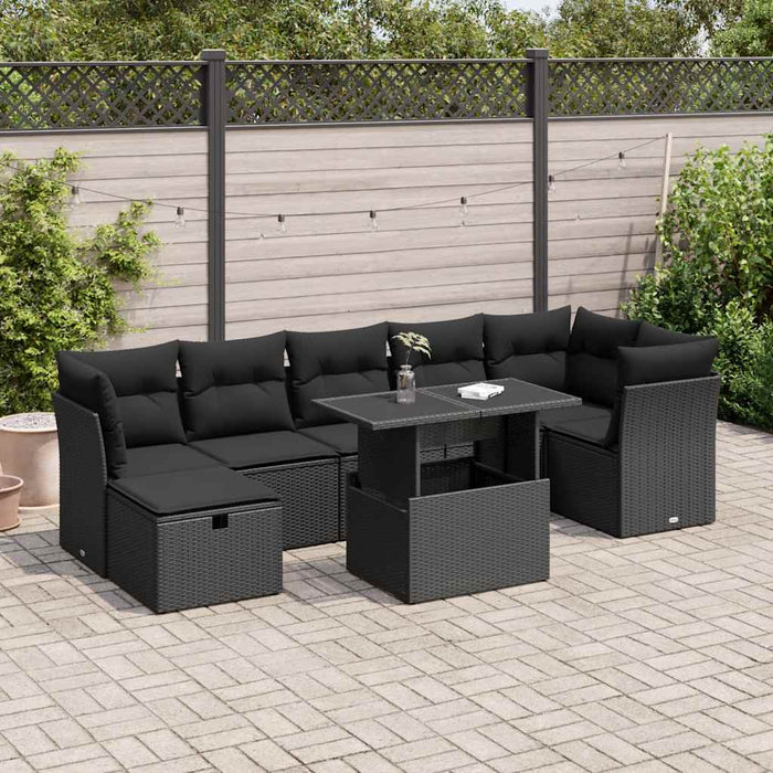 Set mobilier de grădină cu perne, 8 piese, negru, poliratan - WALTI WALTI