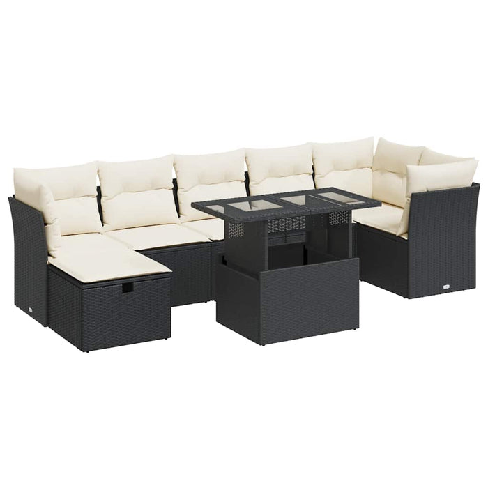 Set mobilier de grădină cu perne, 8 piese, negru, poliratan - WALTI WALTI
