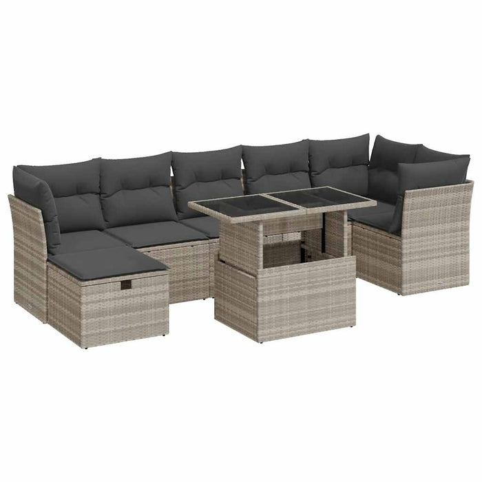 Set mobilier de grădină cu perne, 8 piese gri deschis poliratan - WALTI WALTI