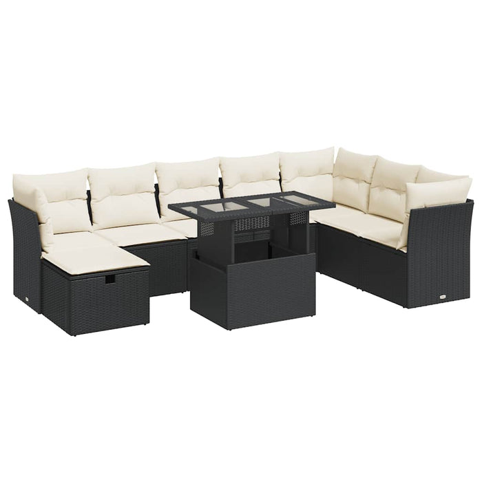 Set mobilier de grădină cu perne, 9 piese, negru, poliratan - WALTI WALTI