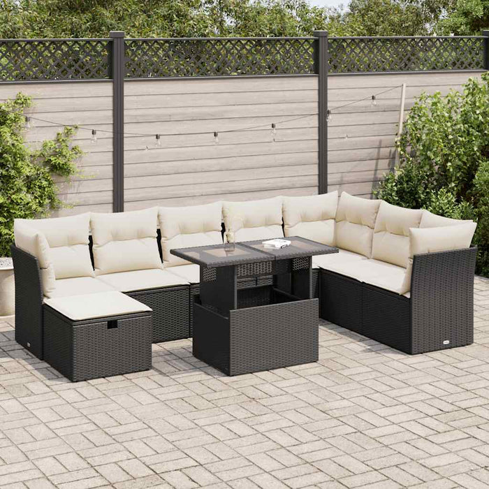 Set mobilier de grădină cu perne, 9 piese, negru, poliratan - WALTI WALTI