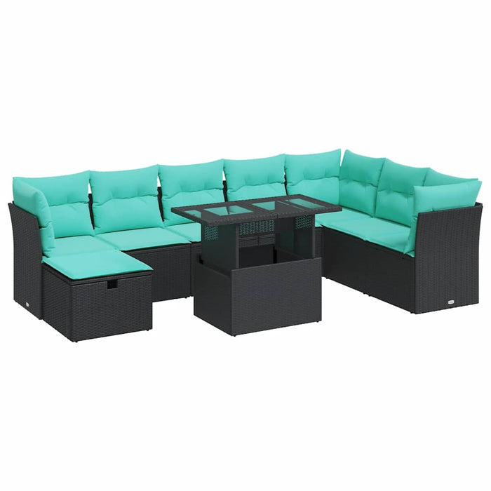 Set mobilier grădină perne 9 piese negru poliratan/lemn acacia - WALTI WALTI