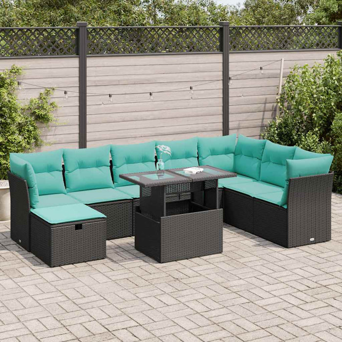 Set mobilier grădină perne 9 piese negru poliratan/lemn acacia - WALTI WALTI