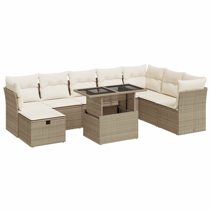 Set canapele de grădină, 9 piese, cu perne, bej, poliratan - WALTI WALTI
