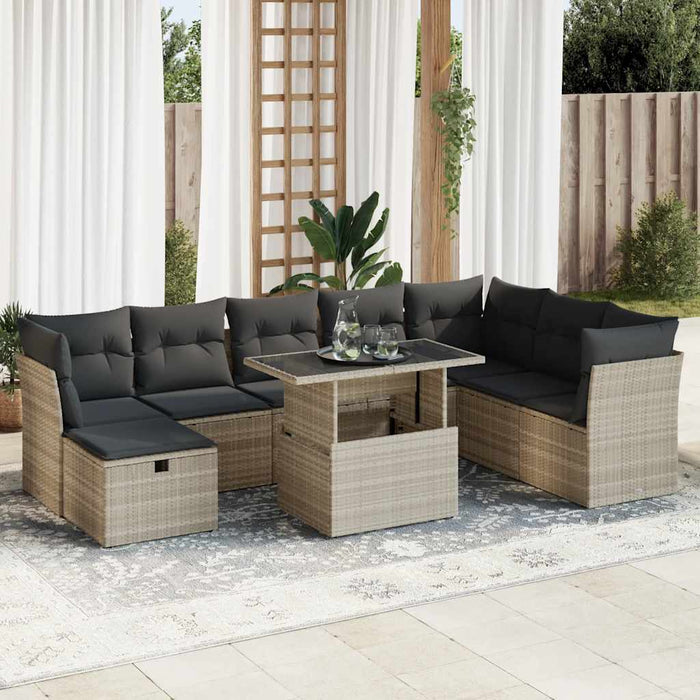 Set canapele de grădină cu perne, 9 piese gri deschis poliratan WALTI