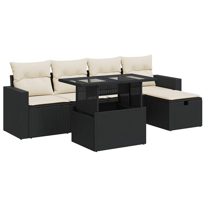Set mobilier de grădină cu perne, 6 piese, negru, poliratan - WALTI WALTI