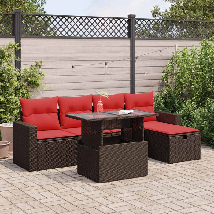 Set mobilier grădină perne 6 piese maro poliratan/lemn acacia WALTI