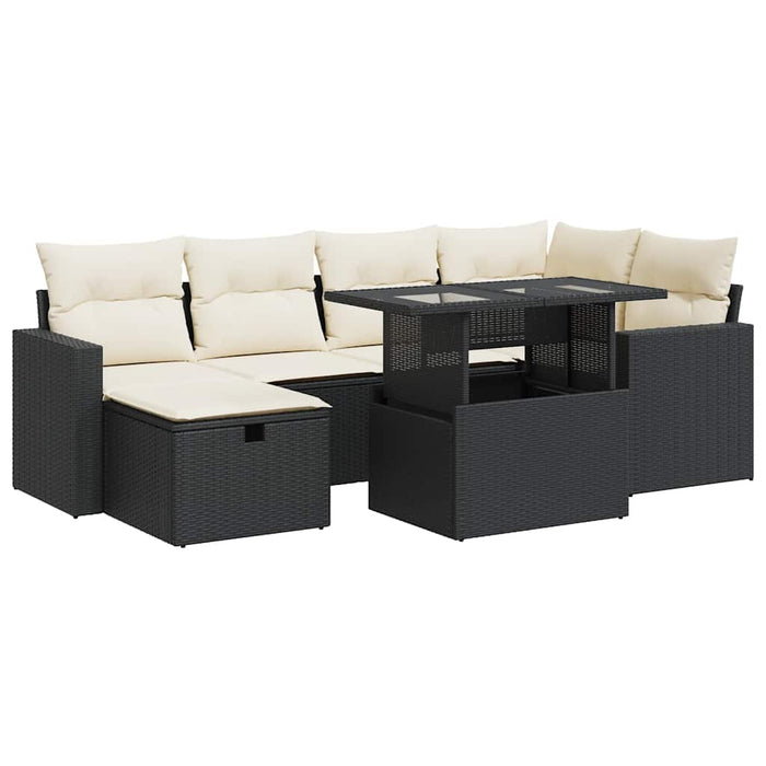 Set canapele de grădină cu perne, 7 piese, negru, poliratan - WALTI WALTI