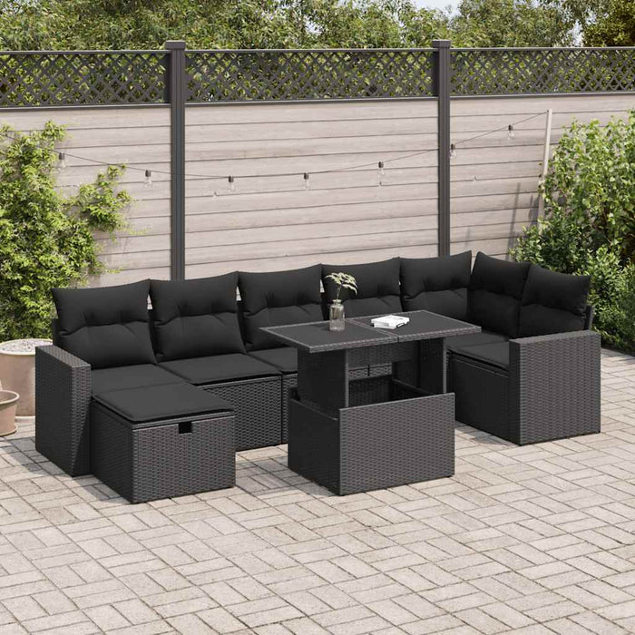 Set mobilier de grădină cu perne, 8 piese, negru, poliratan - WALTI WALTI