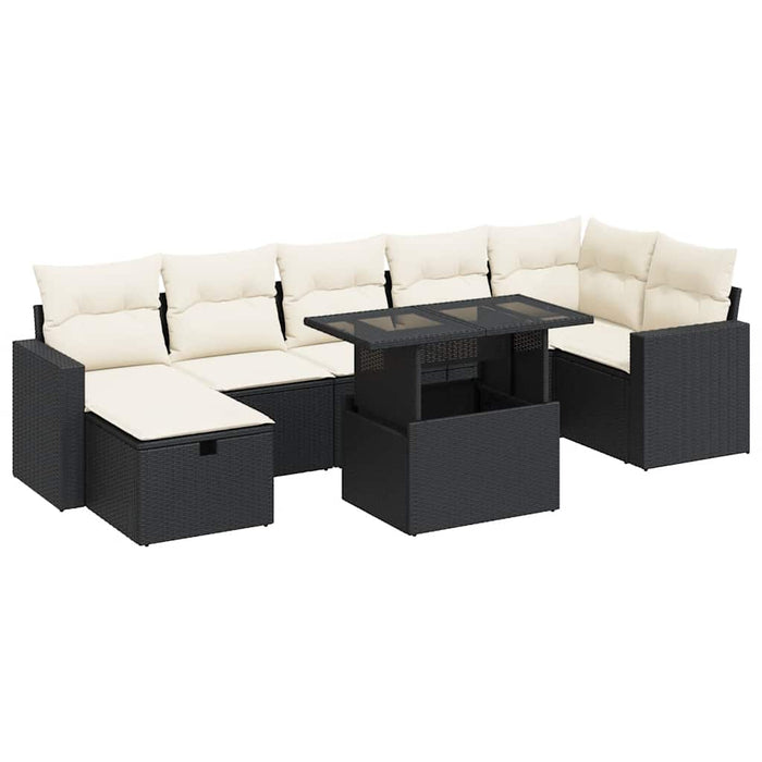 Set mobilier de grădină cu perne, 8 piese, negru, poliratan - WALTI WALTI