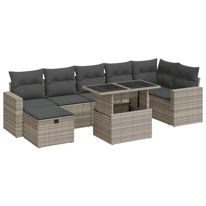 Set mobilier de grădină cu perne, 8 piese gri deschis poliratan - WALTI WALTI