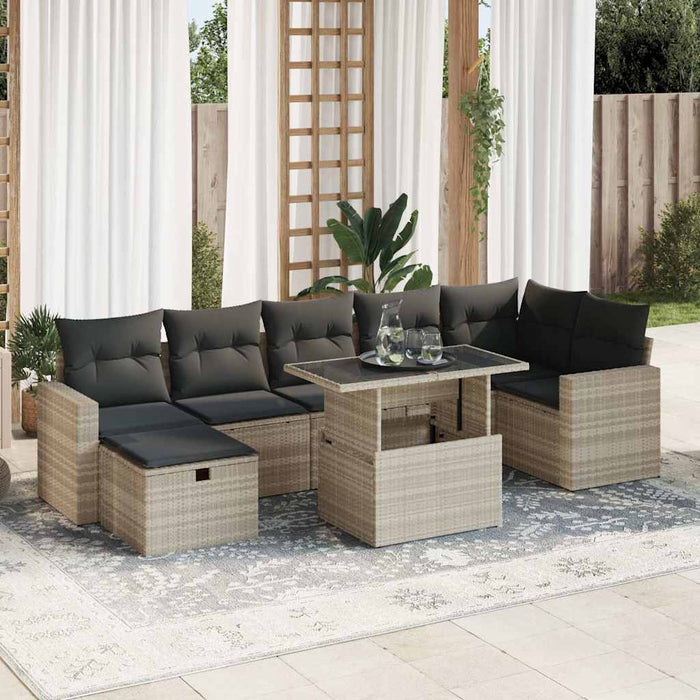 Set mobilier de grădină cu perne, 8 piese gri deschis poliratan - WALTI WALTI