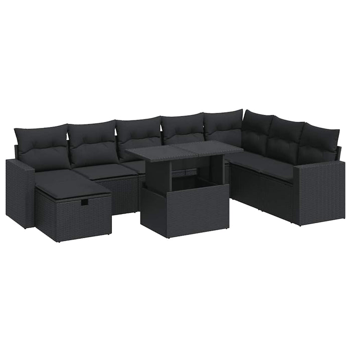 Set mobilier de grădină cu perne, 9 piese, negru, poliratan - WALTI WALTI