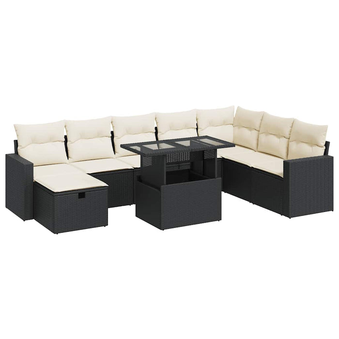 Set mobilier de grădină cu perne, 9 piese, negru, poliratan - WALTI WALTI
